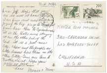 Moe Howard Autograph Postcards Signed ''Momee'' to His Grandson -- Both From Europe in 1966 and 1968 -- Very Good Condition
